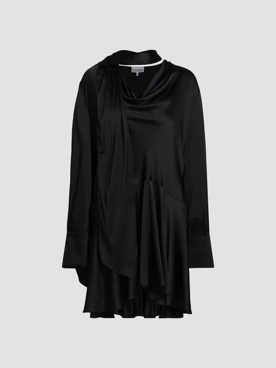 Stretch-Satin Cowlneck Midi-Dress by GANNI