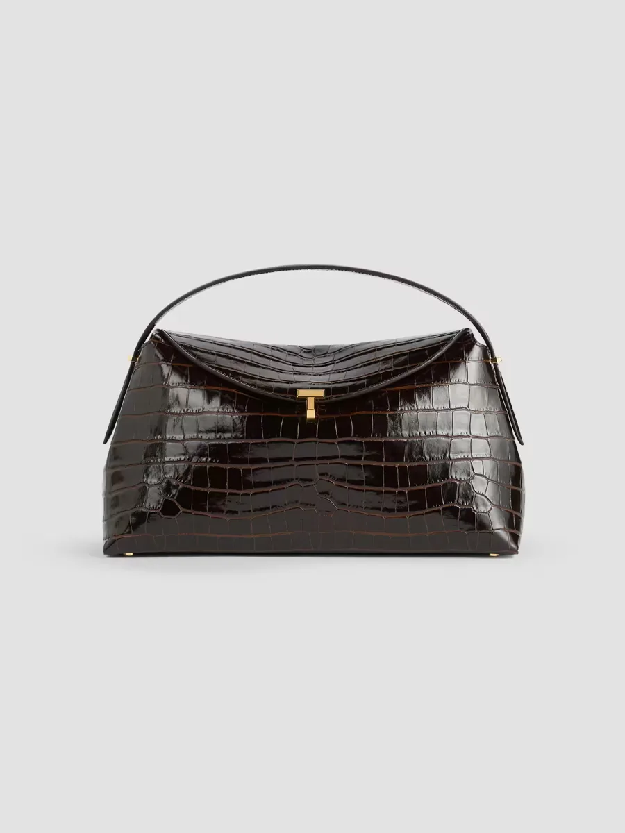 T-Lock Crocodile-Embossed Leather Top Handle Bag by Totême