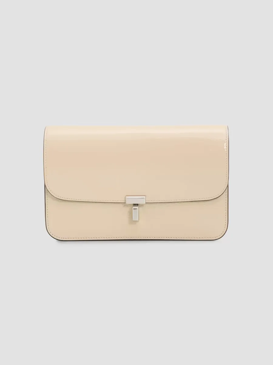 T-Lock Grained-Patent Leather Crossbody Bag - Stone by Totême