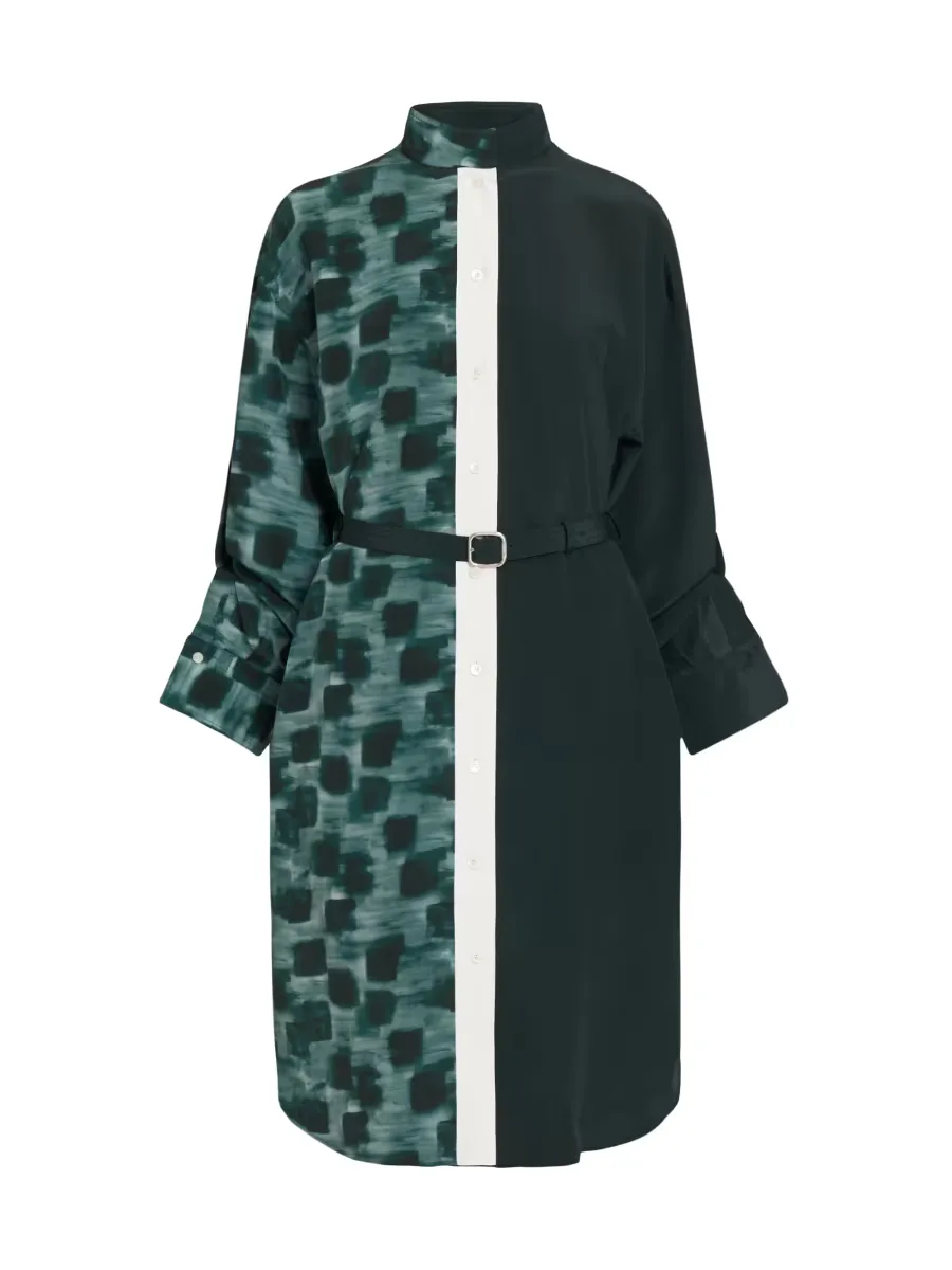 Painted Block Silk Split Shirtdress by Ferragamo