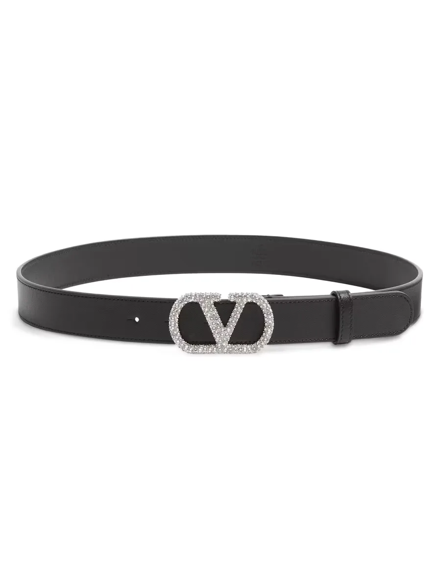 Vlogo Signature Belt in Shiny Calfskin with Crystals