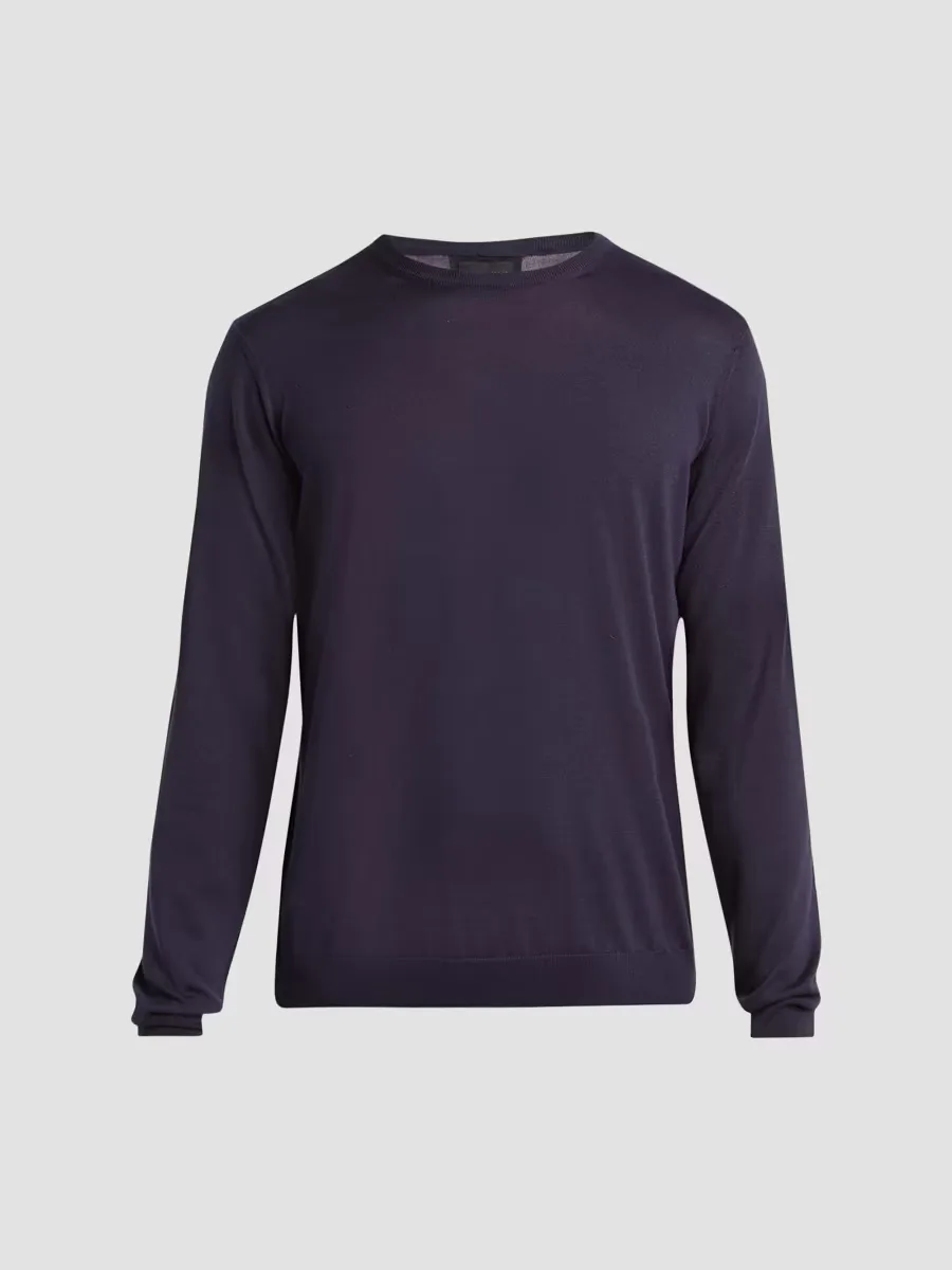 Giorgio Armani Silk-Cotton Crewneck Long-Sleeve Top by Armani