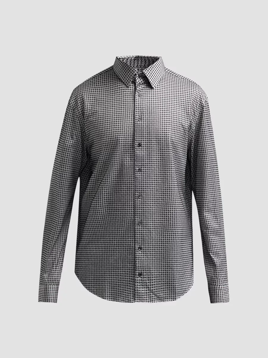 Giorgio Armani Flocked Geo Stretch-Cotton Shirt by Armani