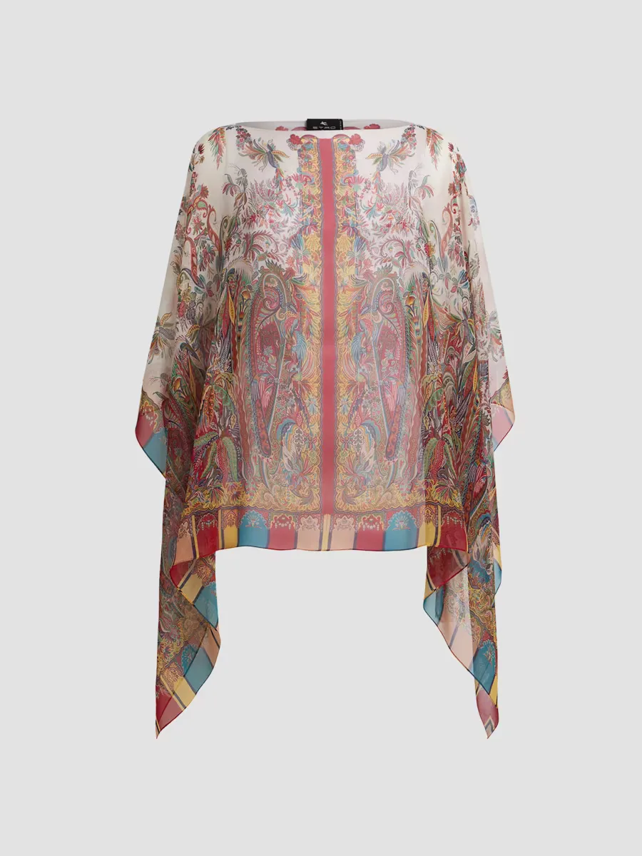 Paisley Foliage Motif Silk Poncho by ETRO