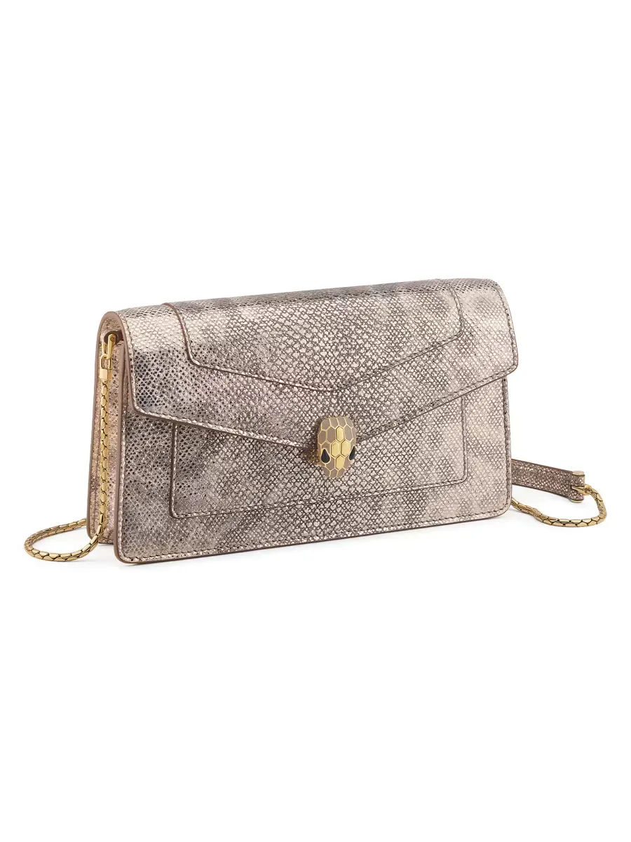 Serpenti Forever Snakeskin-Embossed Leather Pochette by BVLGARI