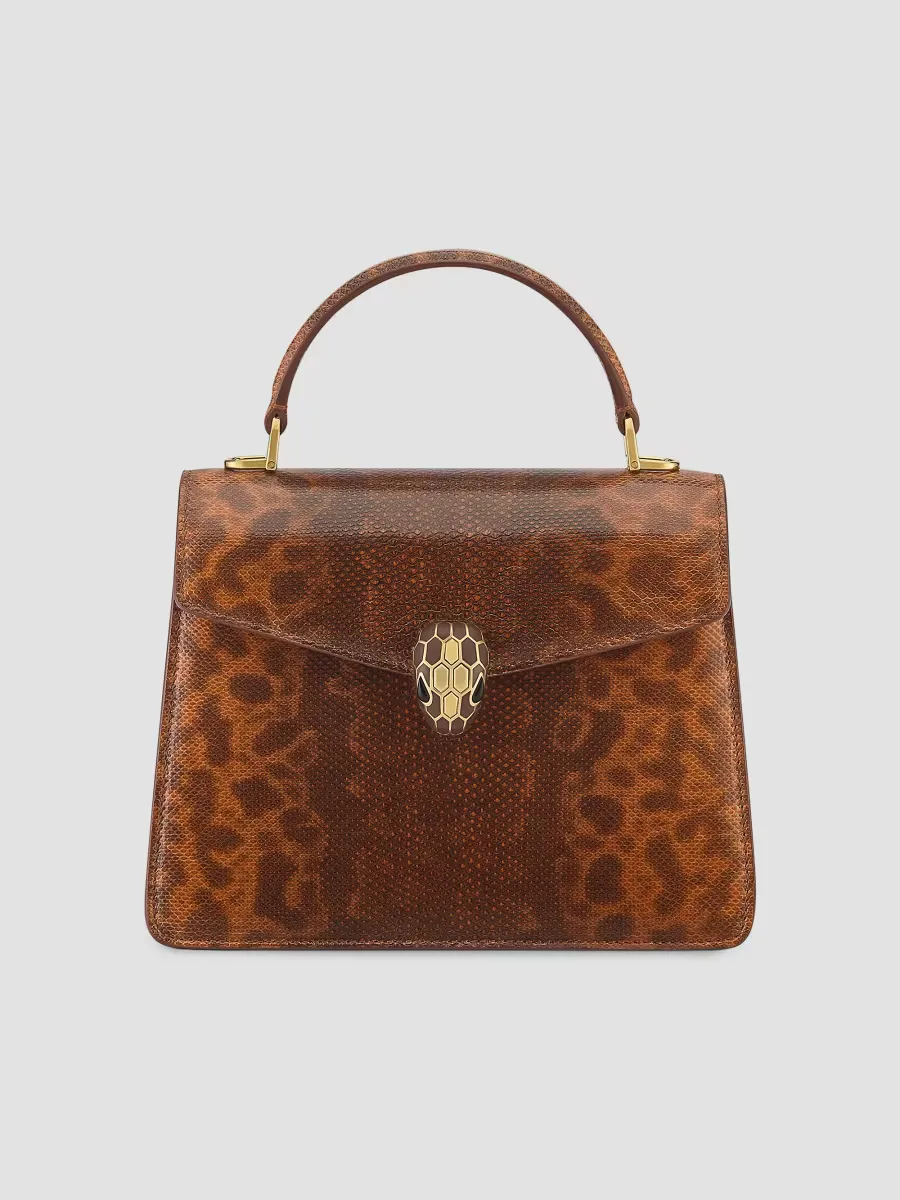 Serpenti Printed Snake-Embossed Leather Top Handle Bag by BVLGARI