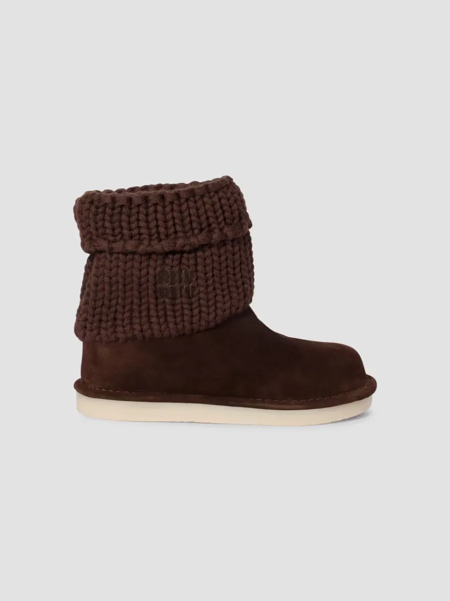 Suede and Knit Booties by Miu Miu