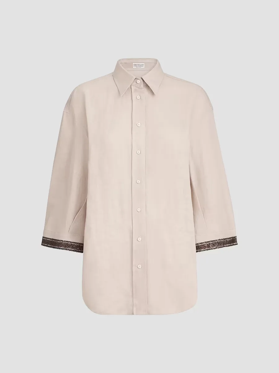 Linen Shirt with Dazzling Cuffs by Brunello Cucinelli