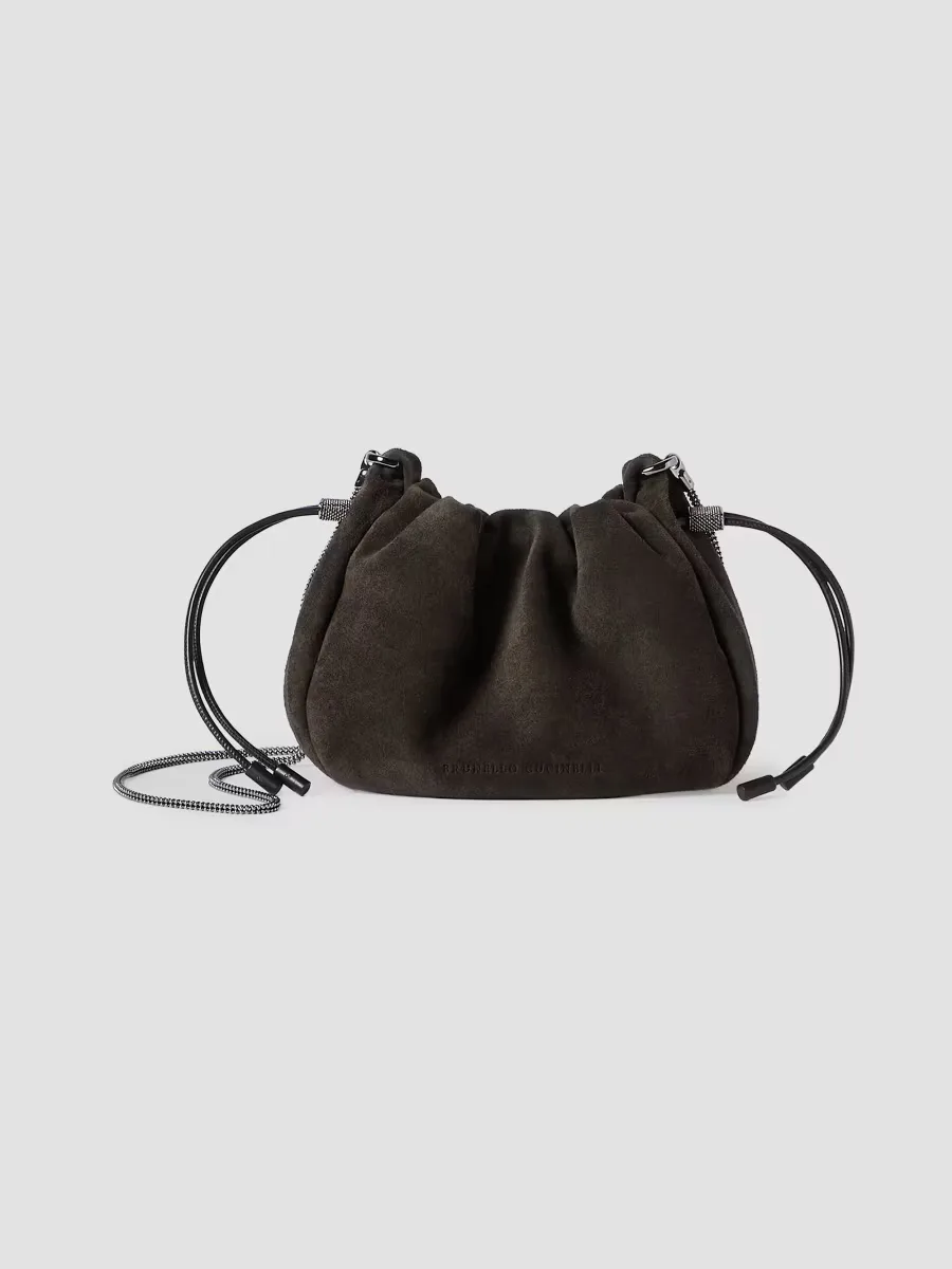 Mellow Bucket Bag in Suede with Precious Chain by Brunello Cucinelli