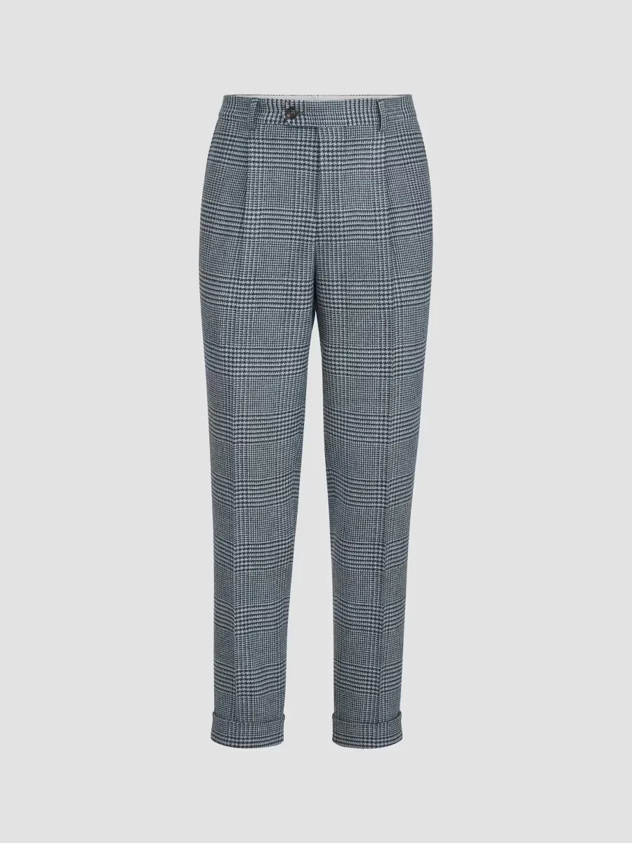 Comfort Wool and Cashmere Prince of Wales Flannel Trousers by Brunello Cucinelli