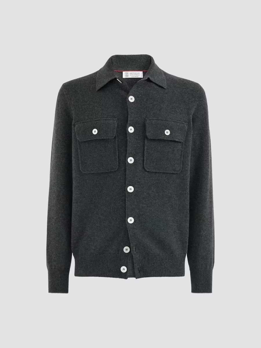 Cashmere Shirt-Style Cardigan with Chest Pockets by Brunello Cucinelli