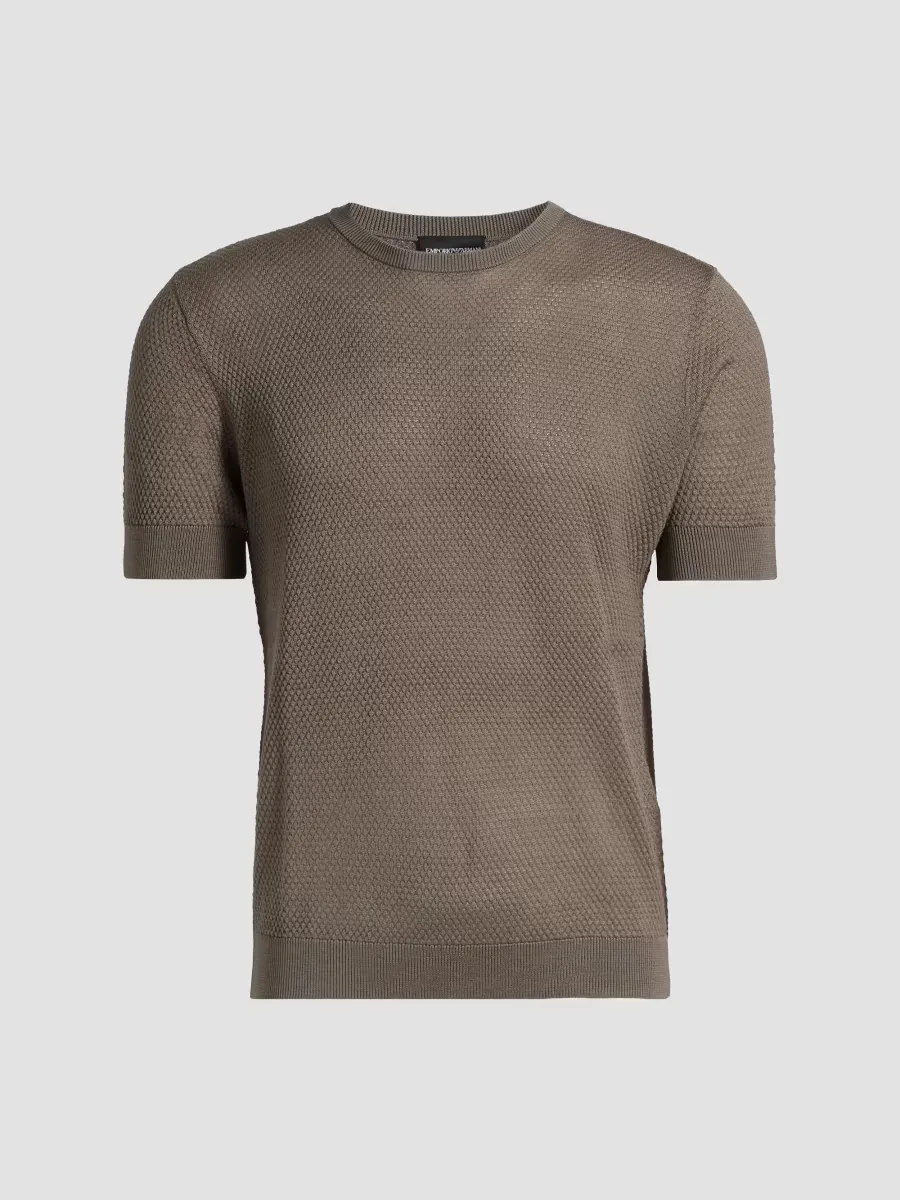 Emporio Armani Textured Dot Short-Sleeve Sweater by Armani