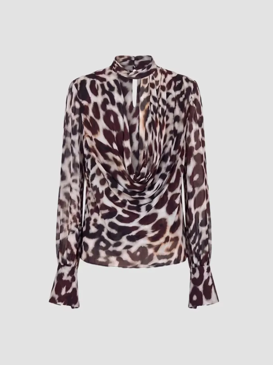 Amara Leopard-Print Double-Layer Cowl Blouse by NICHOLAS