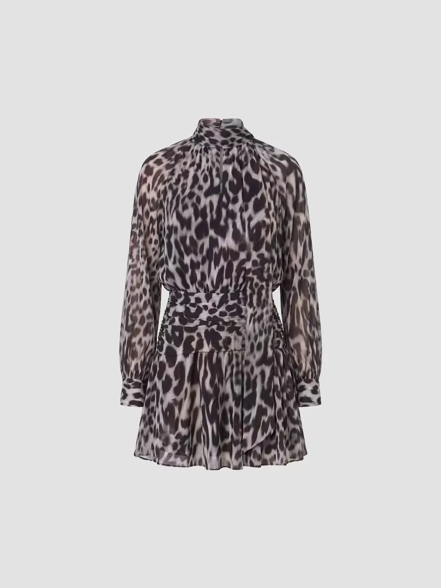 Courtney Leopard-Print Tieneck Mini Dress