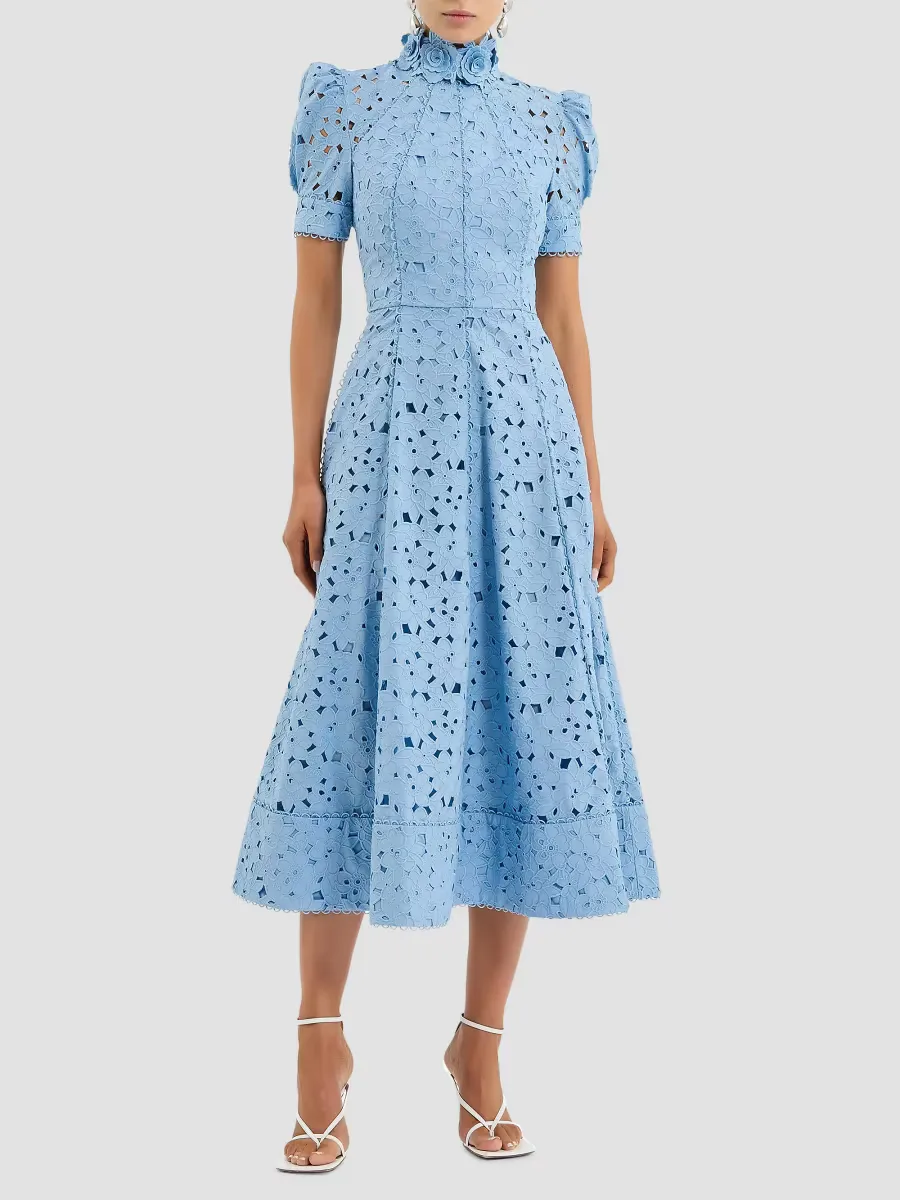 Kitsu Eyelet Floral Cotton Midi-Dress by Rebecca Vallance