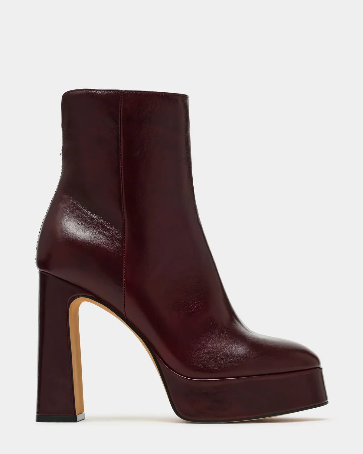 Lochlan Dark Cherry Leather Block Heel Booties by Steve Madden