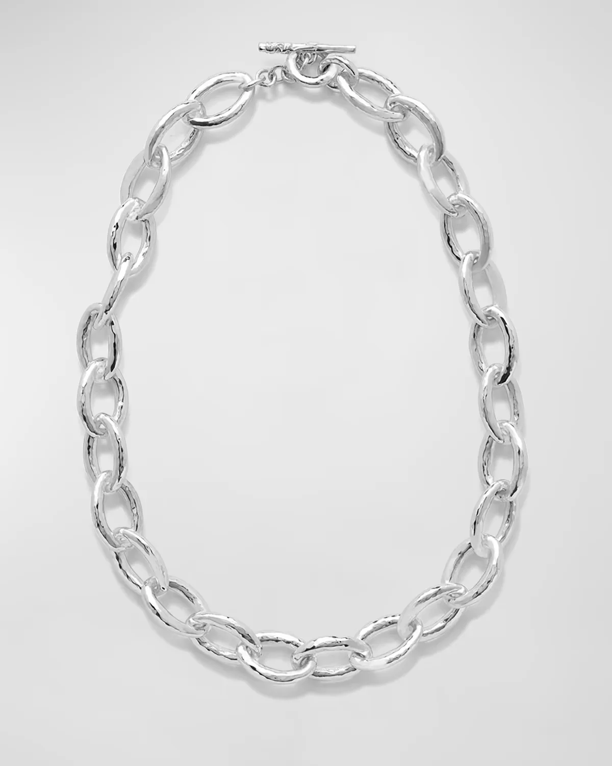 Mini Hammered Bastille Link Necklace in Sterling Silver