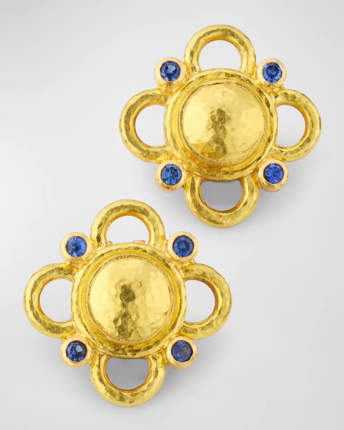 19K Round Gold Dome and Blue Sapphire Earrings by Elizabeth Locke