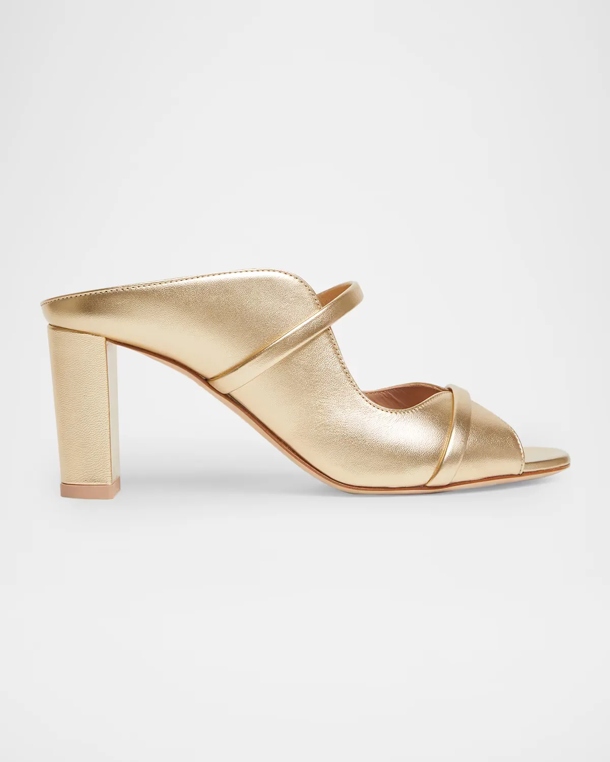 Norah Metallic Leather Two-Band Block Heel Sandals by Malone Souliers