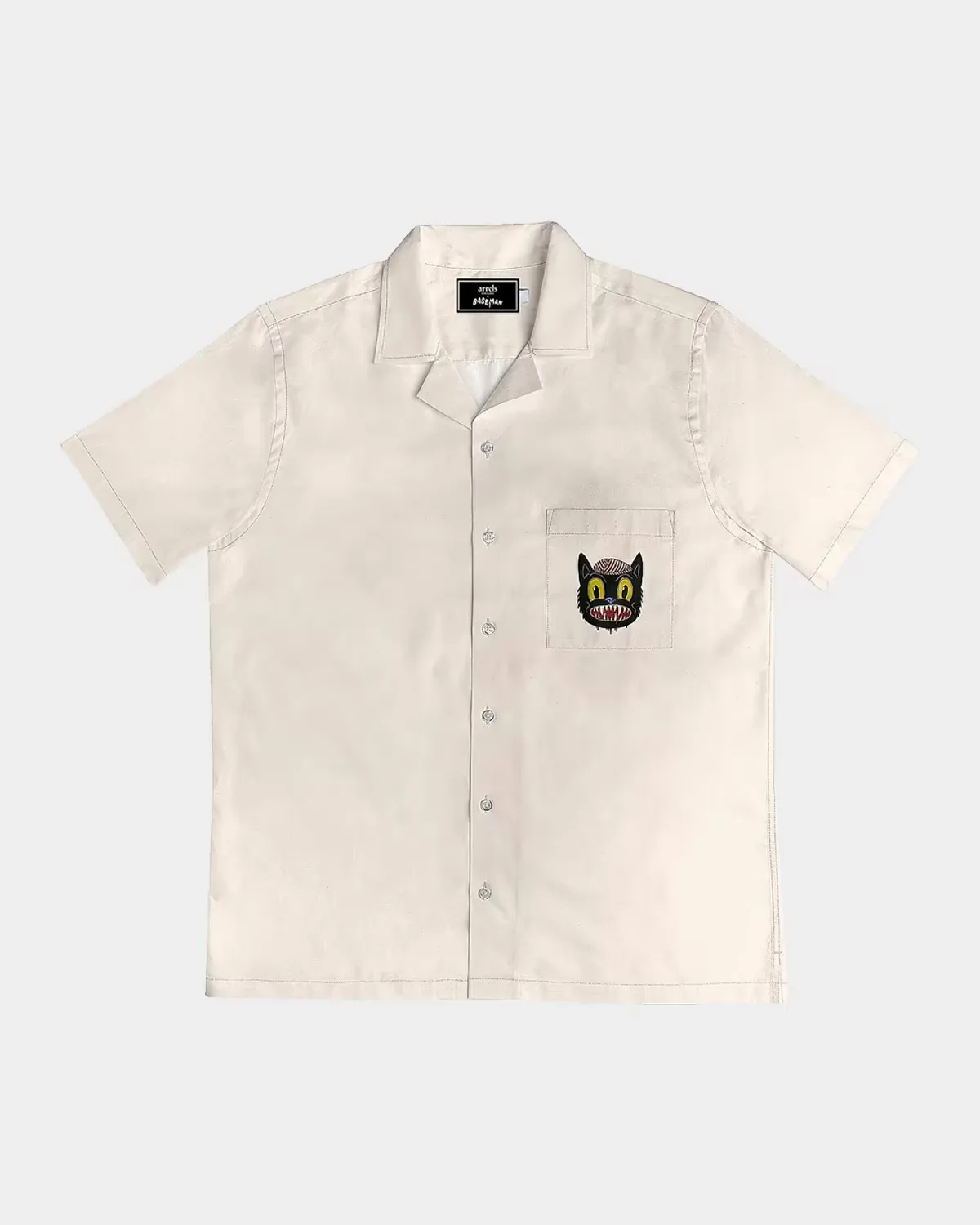Small Cat Graphic Patch Pocket Camp Shirt by ARRELS