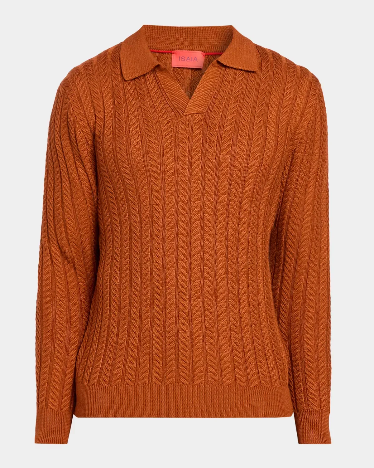 Cable-Knit Wool-Silk Polo Sweater by Isaia