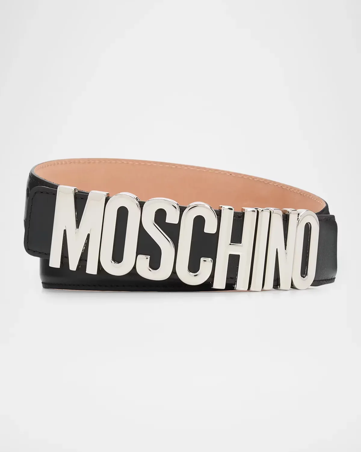 Metal-Logo Leather Belt by Moschino