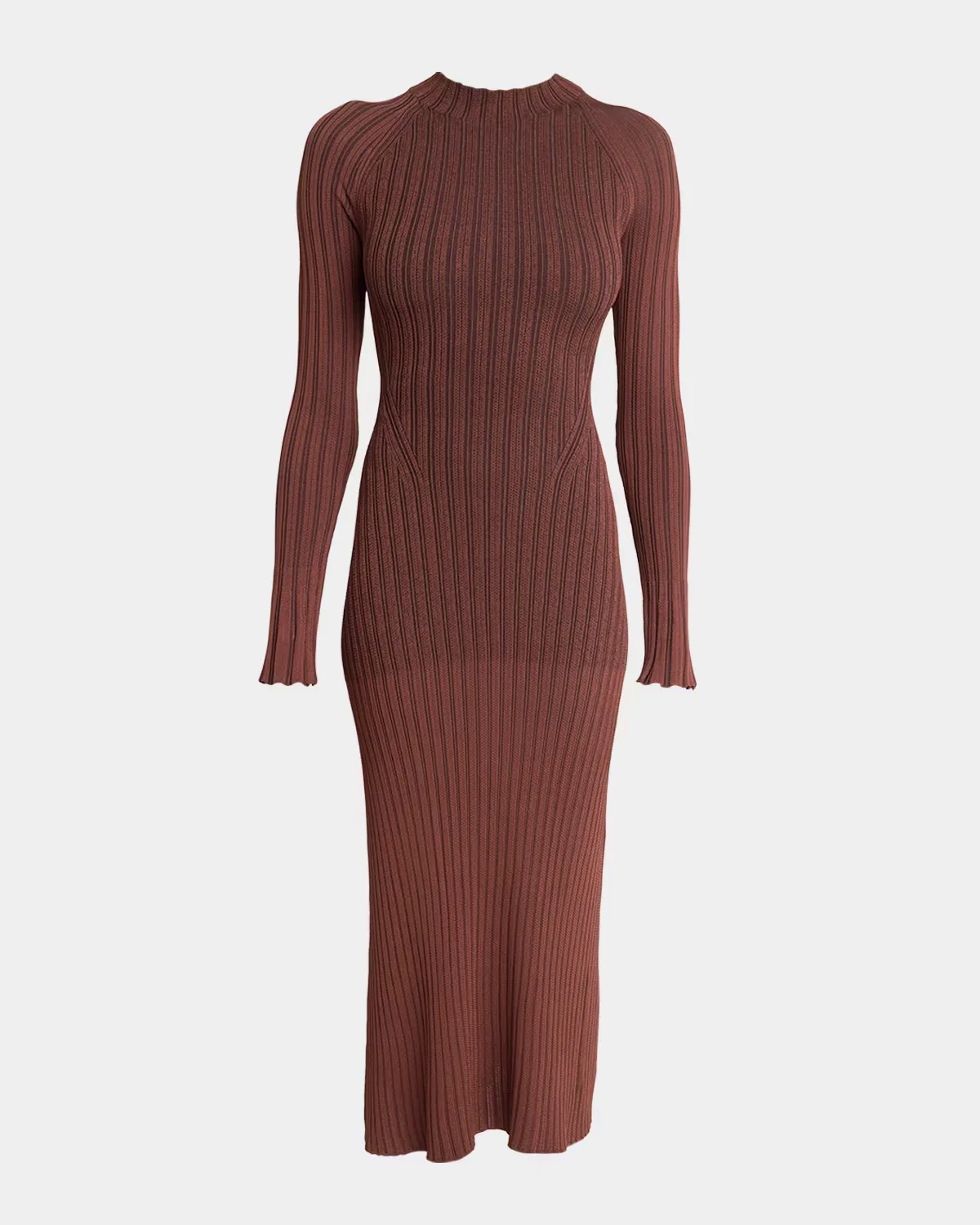 Roux Long-Sleeve Silk-Blend Rib Midi Dress
