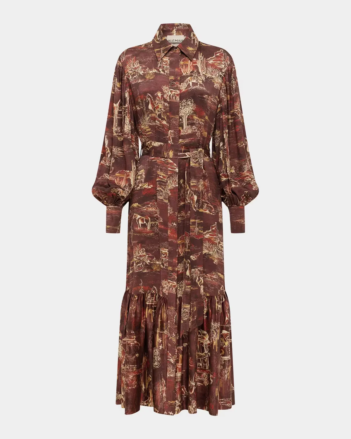 Ezra Western Toile Silk Maxi Shirtdress by ALMAIS