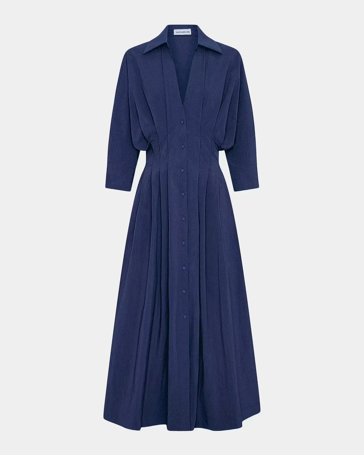 Lanae Pleated V-Neck Midi Shirtdress