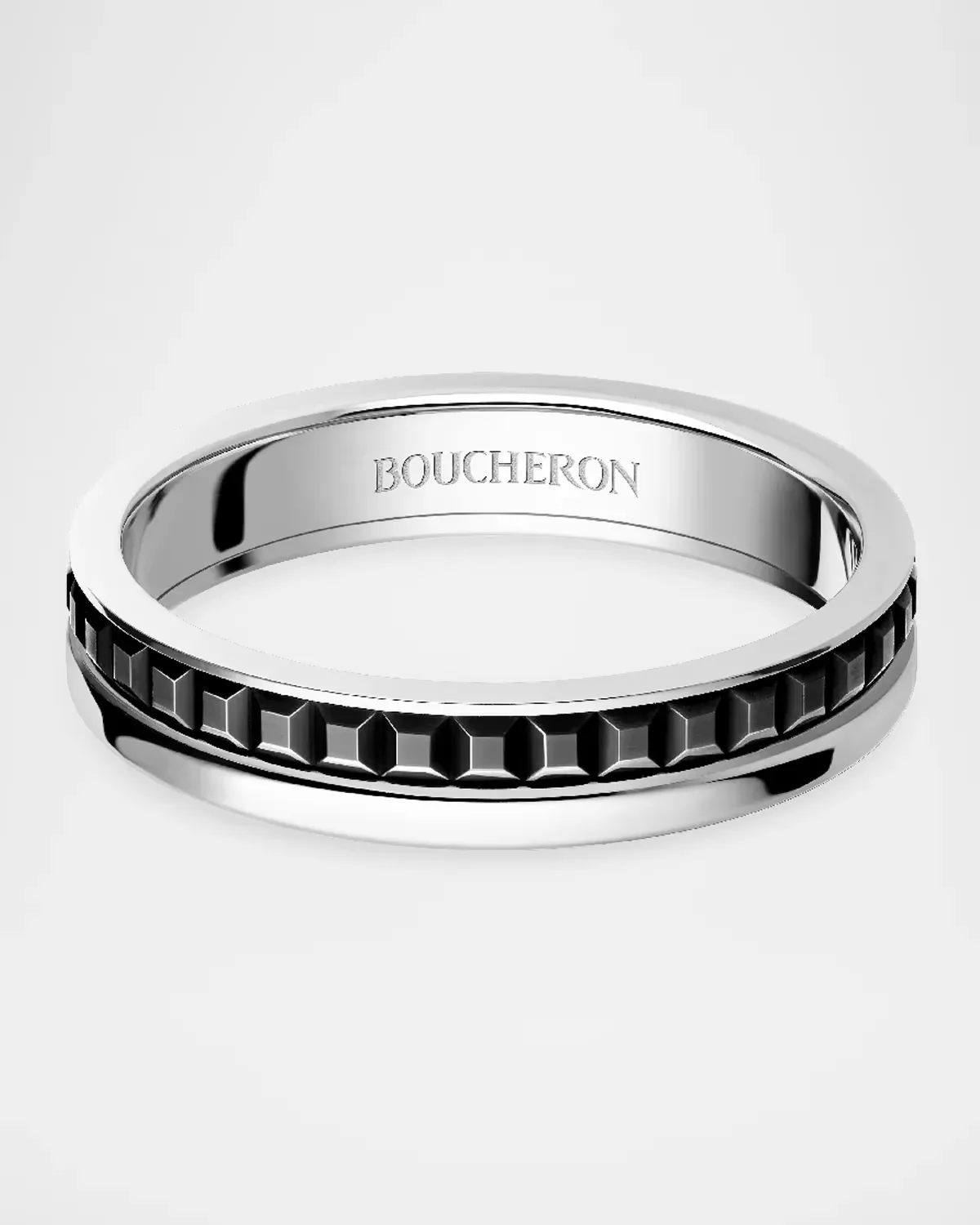 Quatre 18K White Gold Black Ceramic Band Ring by Boucheron