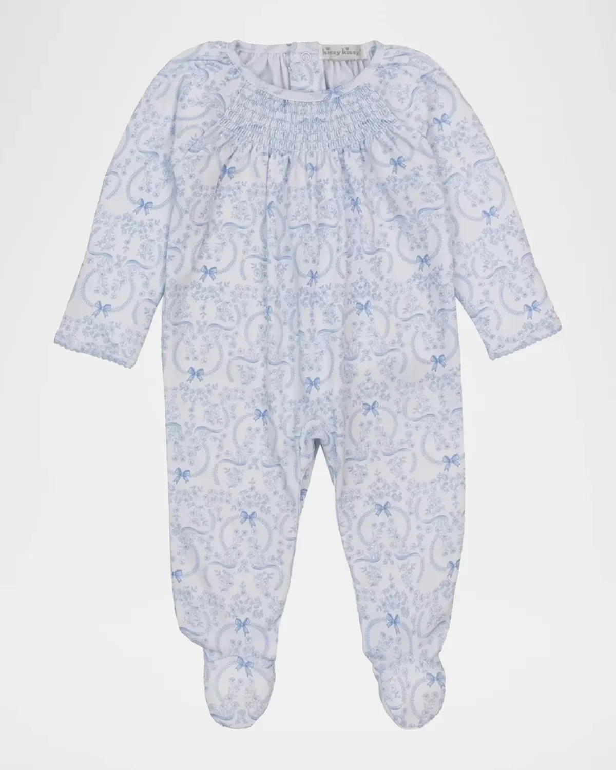 Delicate Blooming Bows Smocked Cotton Footie by Kissy Kissy