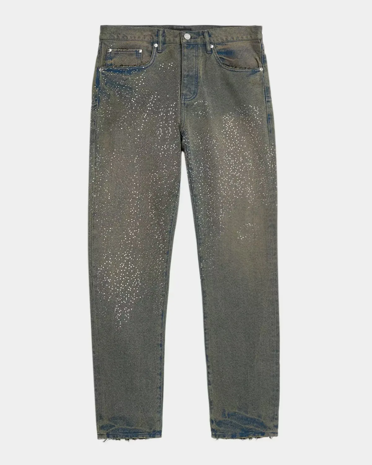 Dirty Wash Cosmos Rhinestone Stacked Jeans by PURPLE