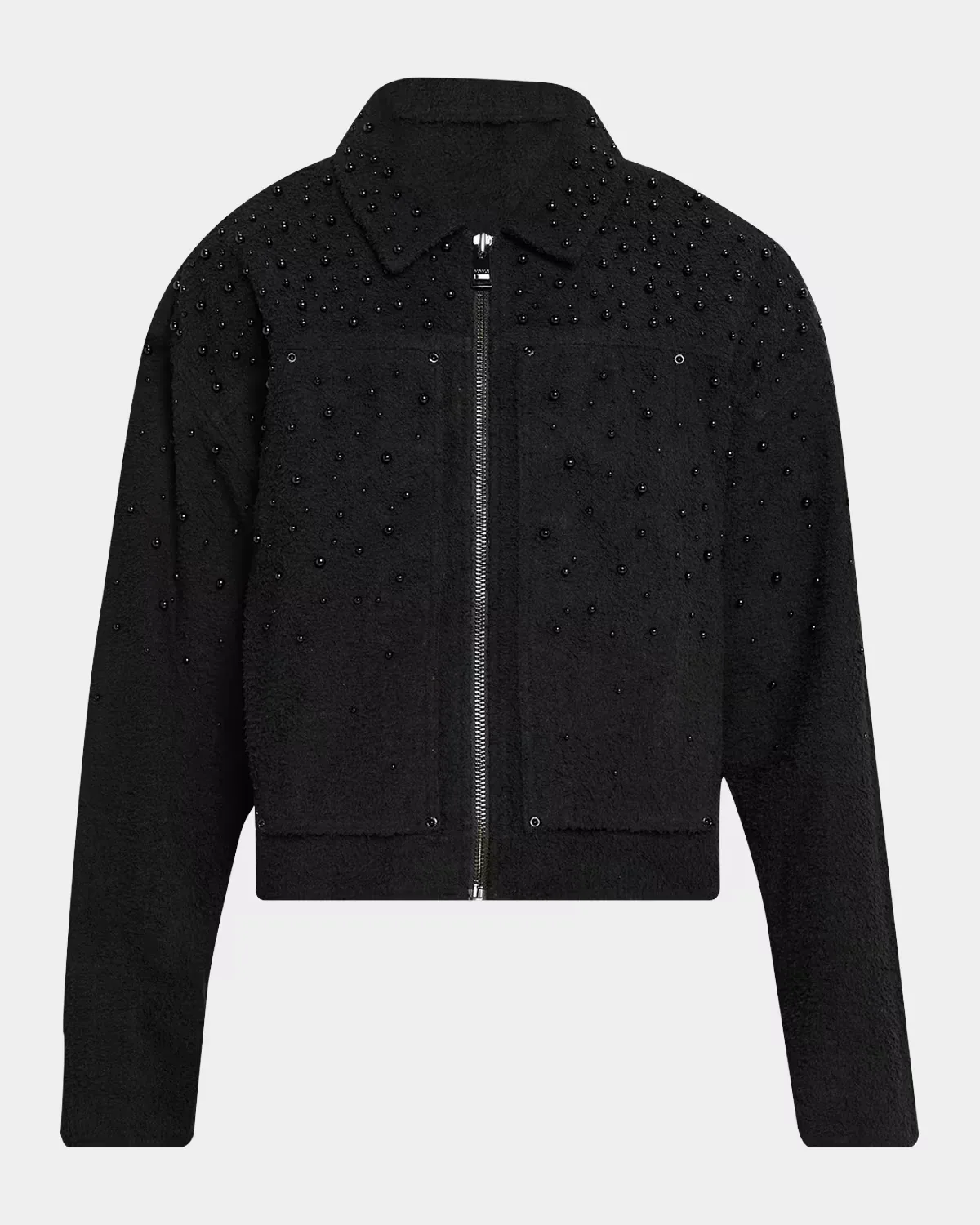Imitation Pearl-Embellished Cotton-Blend Crop Jacket by PURPLE