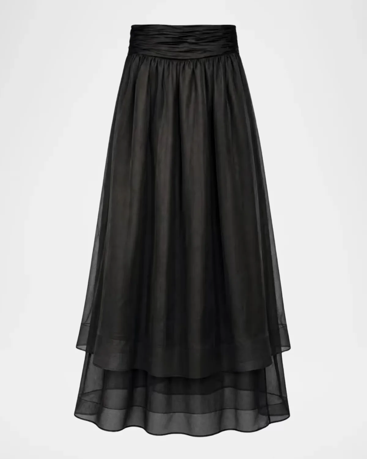 Amber Tiered Sheer Silk Midi Skirt by Toccin