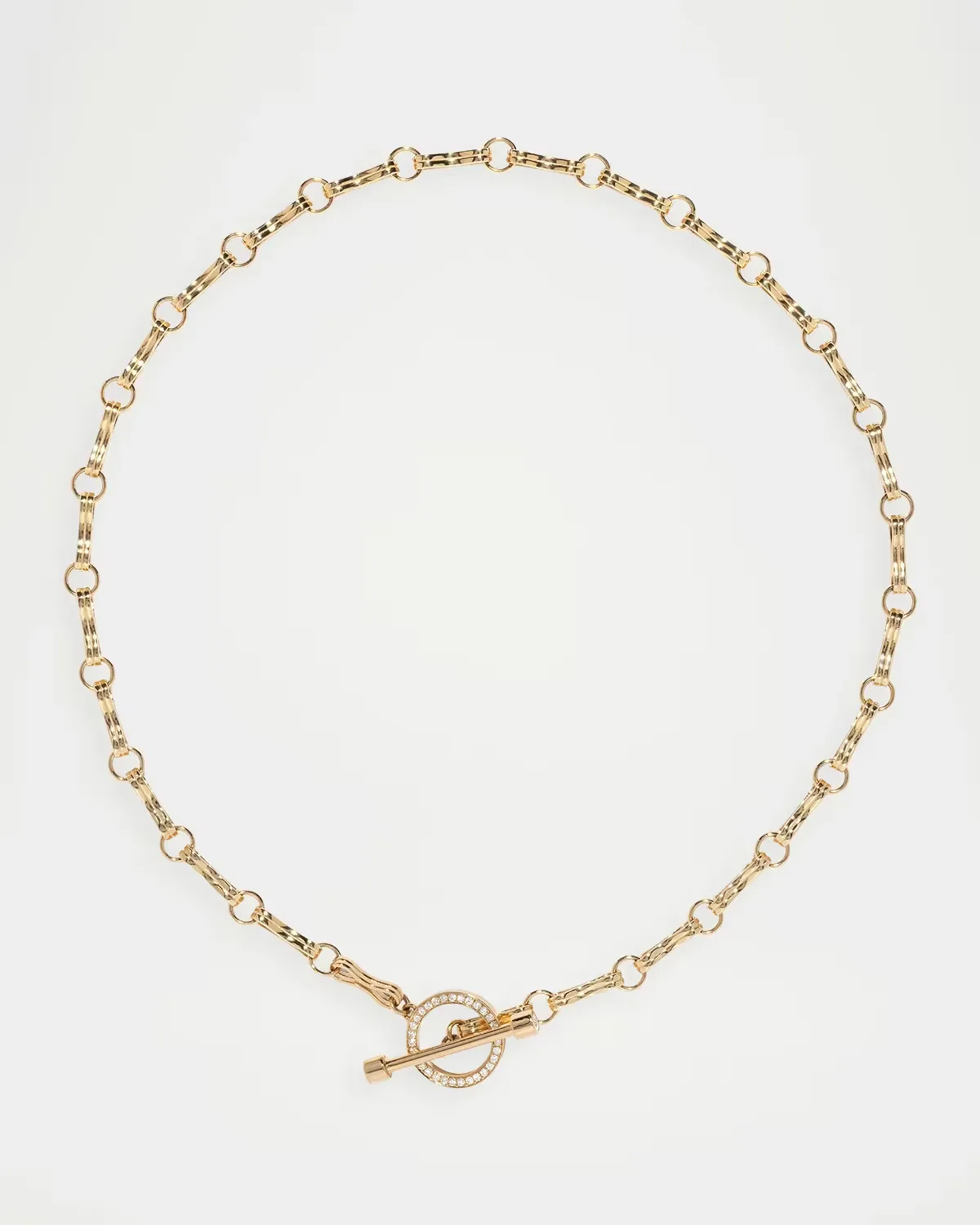 18K Large Motif Double Link Pave Toggle Chain Necklace, 18L