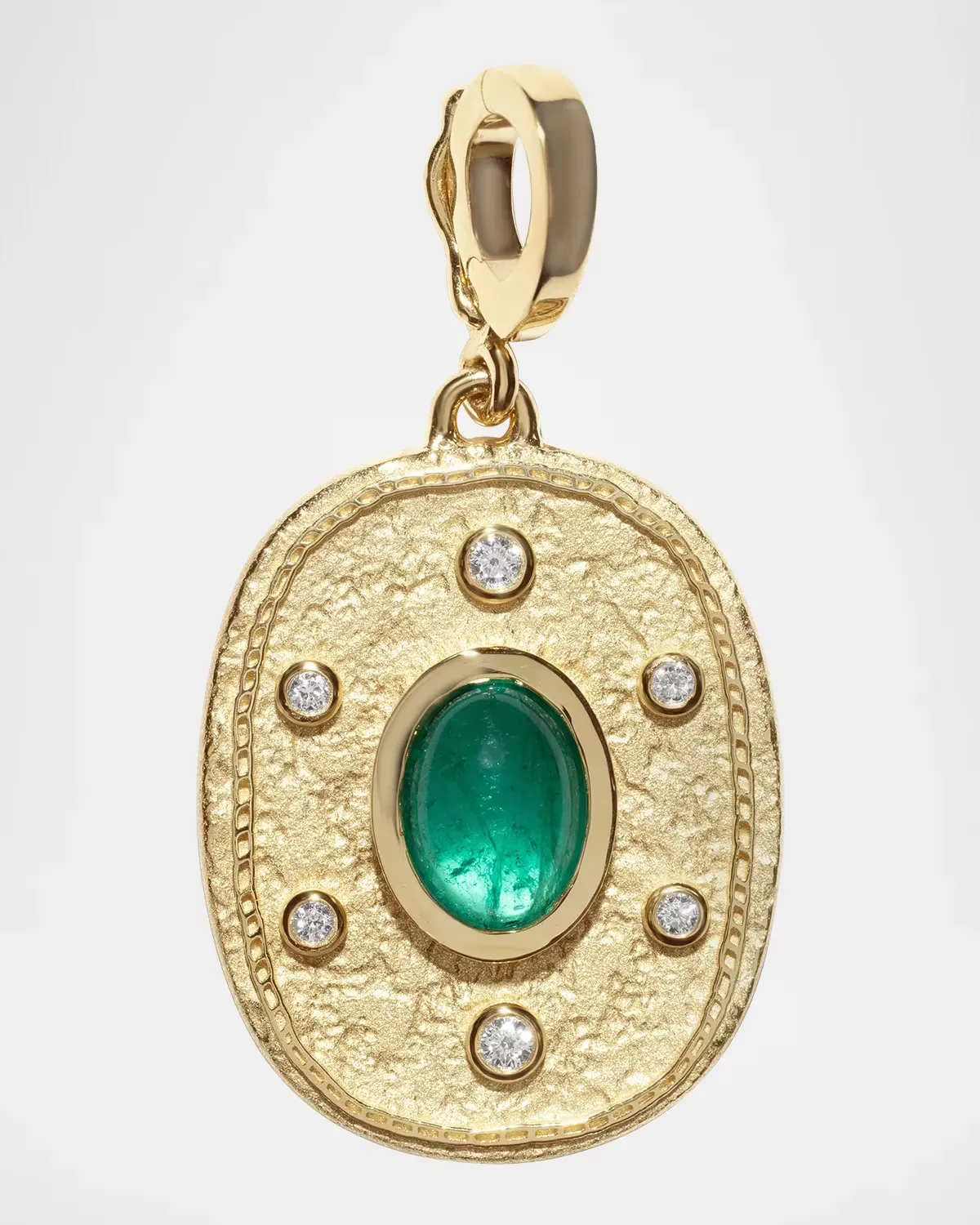 18K Regina Medium Emerald Cabochon Coin Pendant by AZLEE