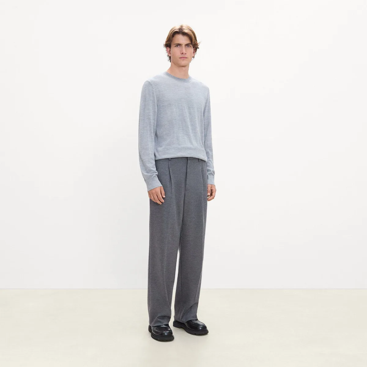Relaxed Pleat Pant in Wool-Blend Knit by Theory
