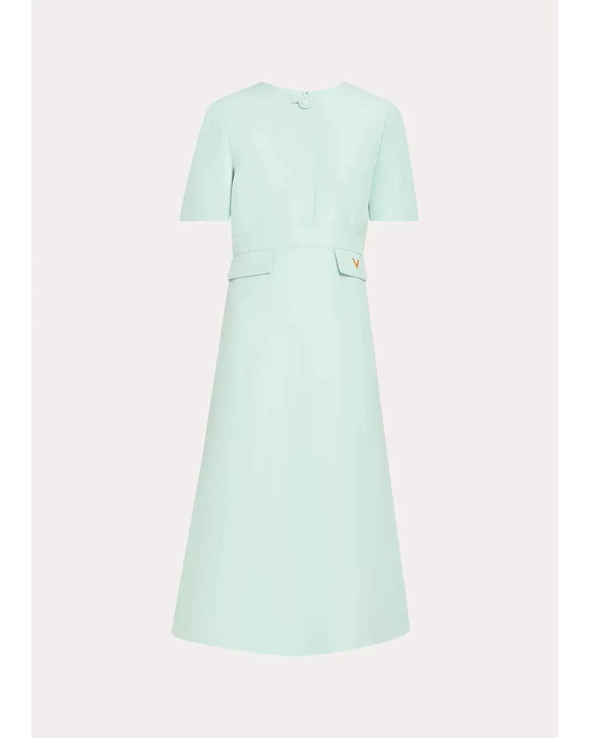 V-Logo Pockets Short-Sleeve Wool Silk Midi Dress