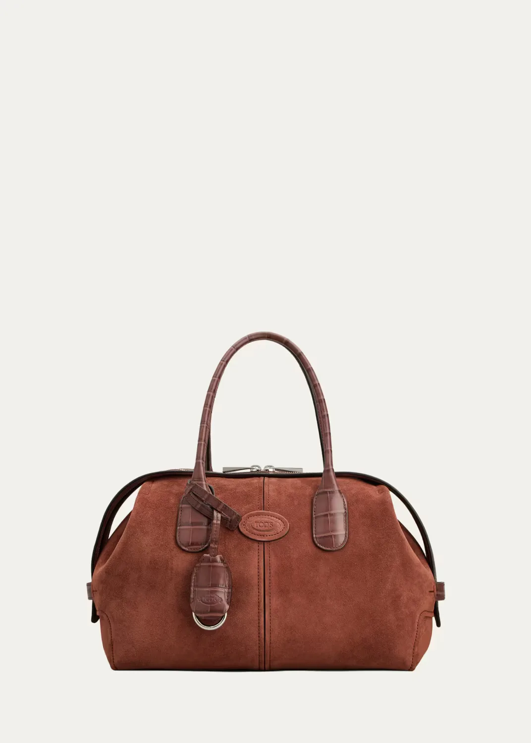 Leather-Trim Suede Bowling Bag by Tod's