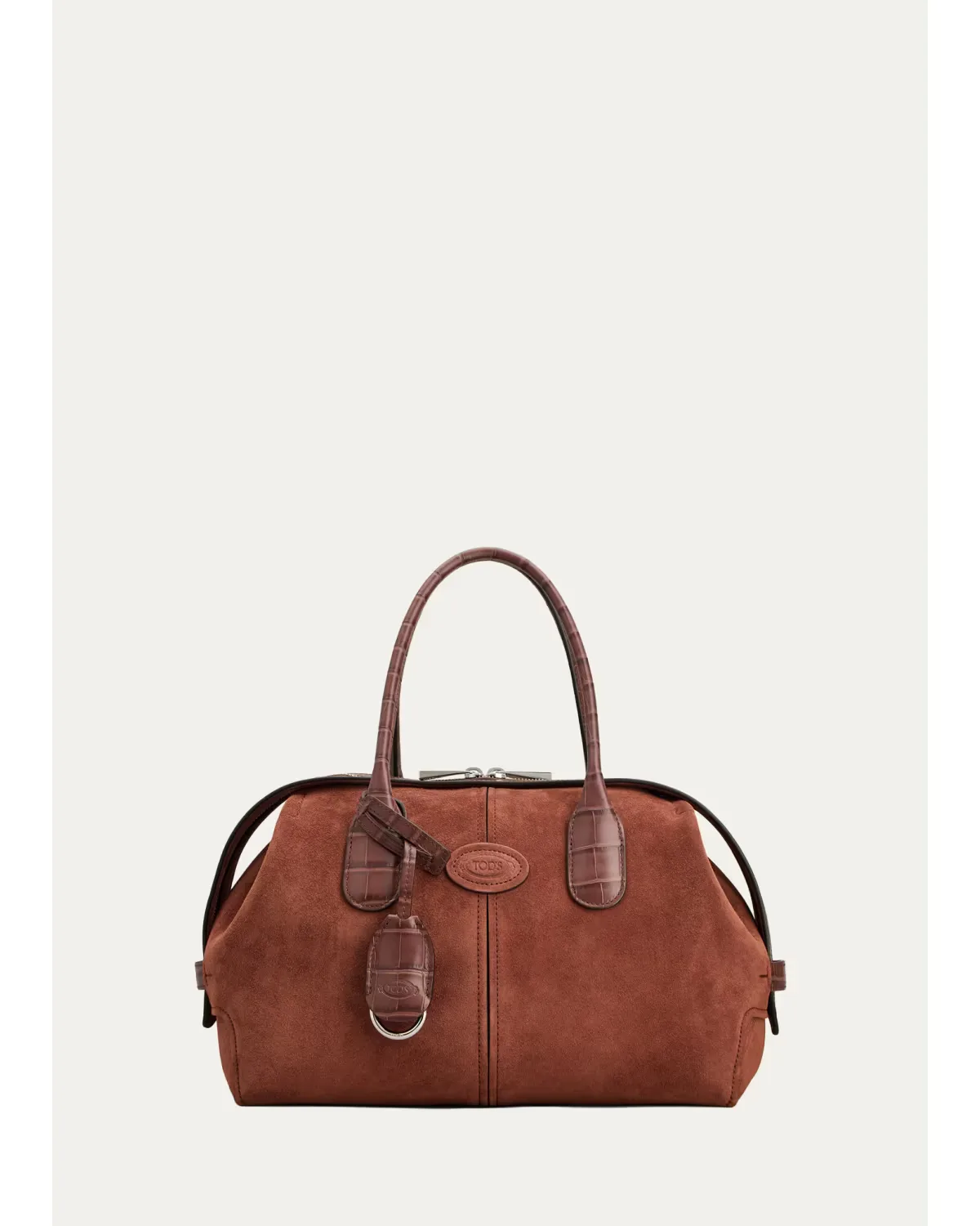Leather-Trim Suede Bowling Bag by Tod's