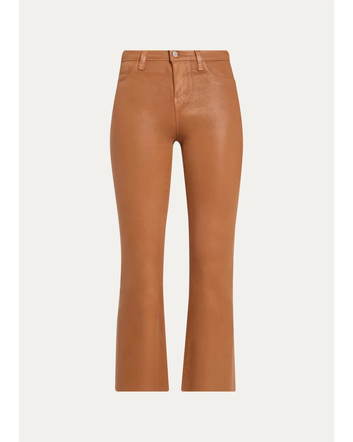 Kendra High-Rise Coated Crop Flare Jeans by L'AGENCE