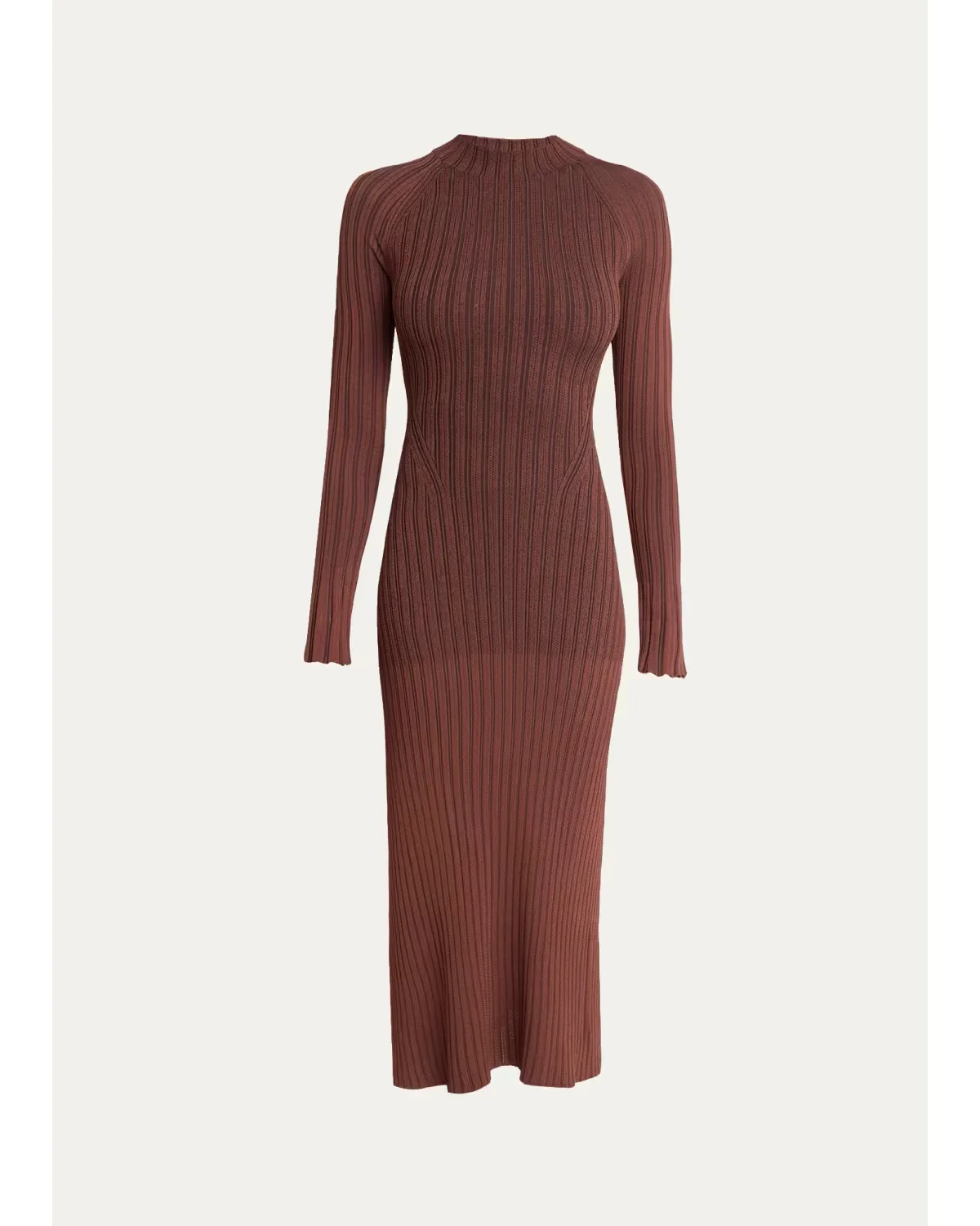 Roux Long-Sleeve Silk-Blend Rib Midi Dress
