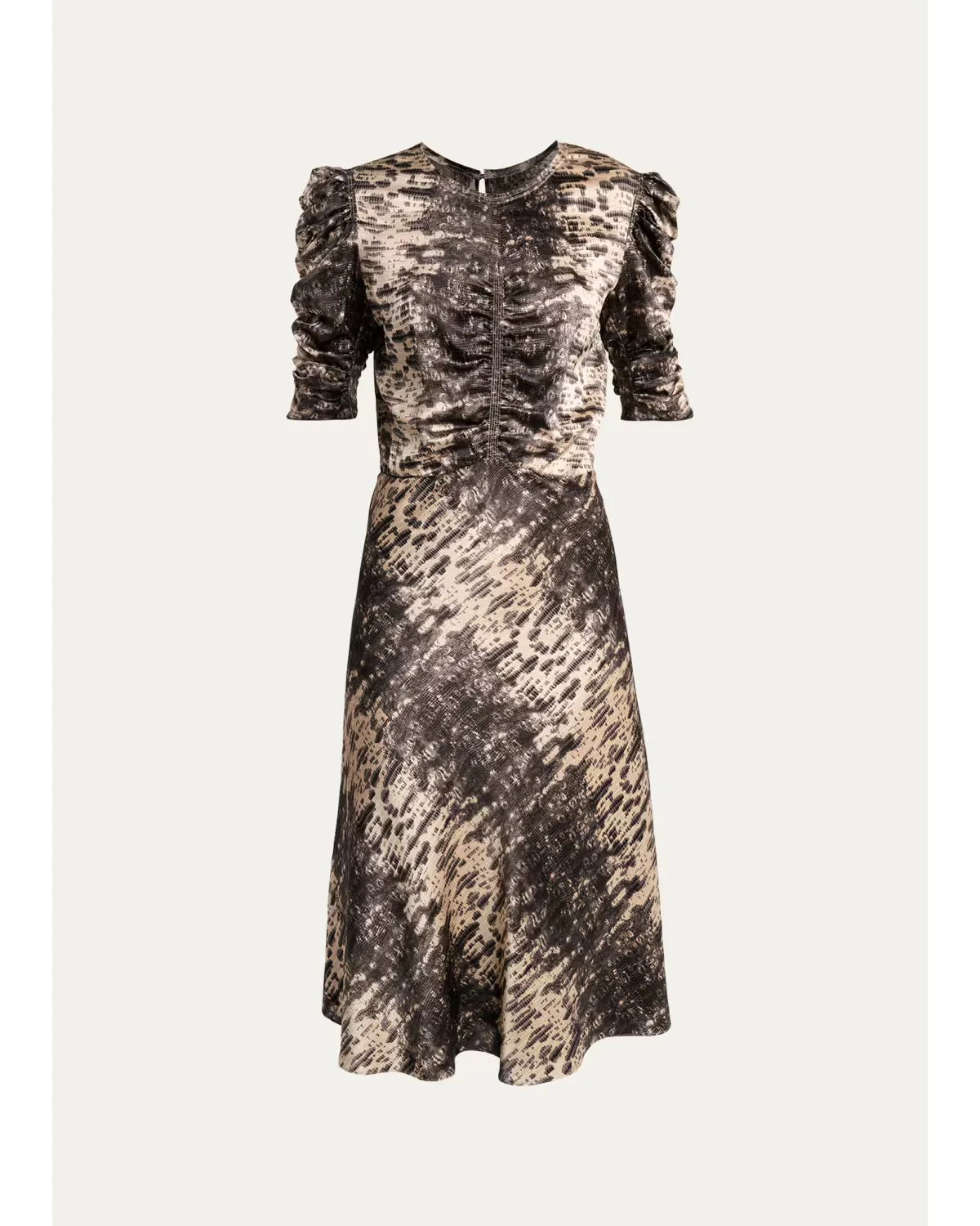 Lemila Python-Print Satin Ruched Puff-Sleeve Midi Dress by Isabel Marant