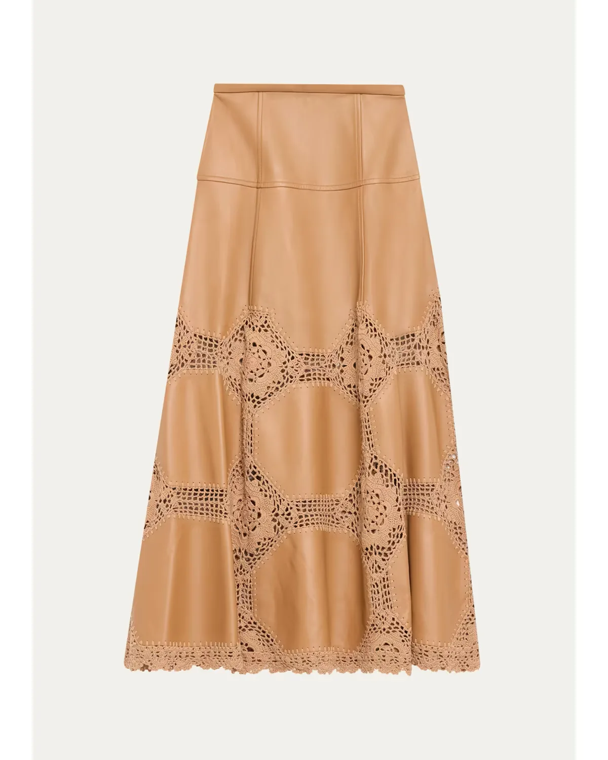 Izra Crochet & Leather Midi Skirt by Ulla Johnson
