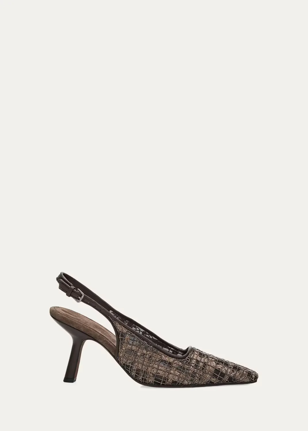 Monili-Embroidered Check Slingback Pumps