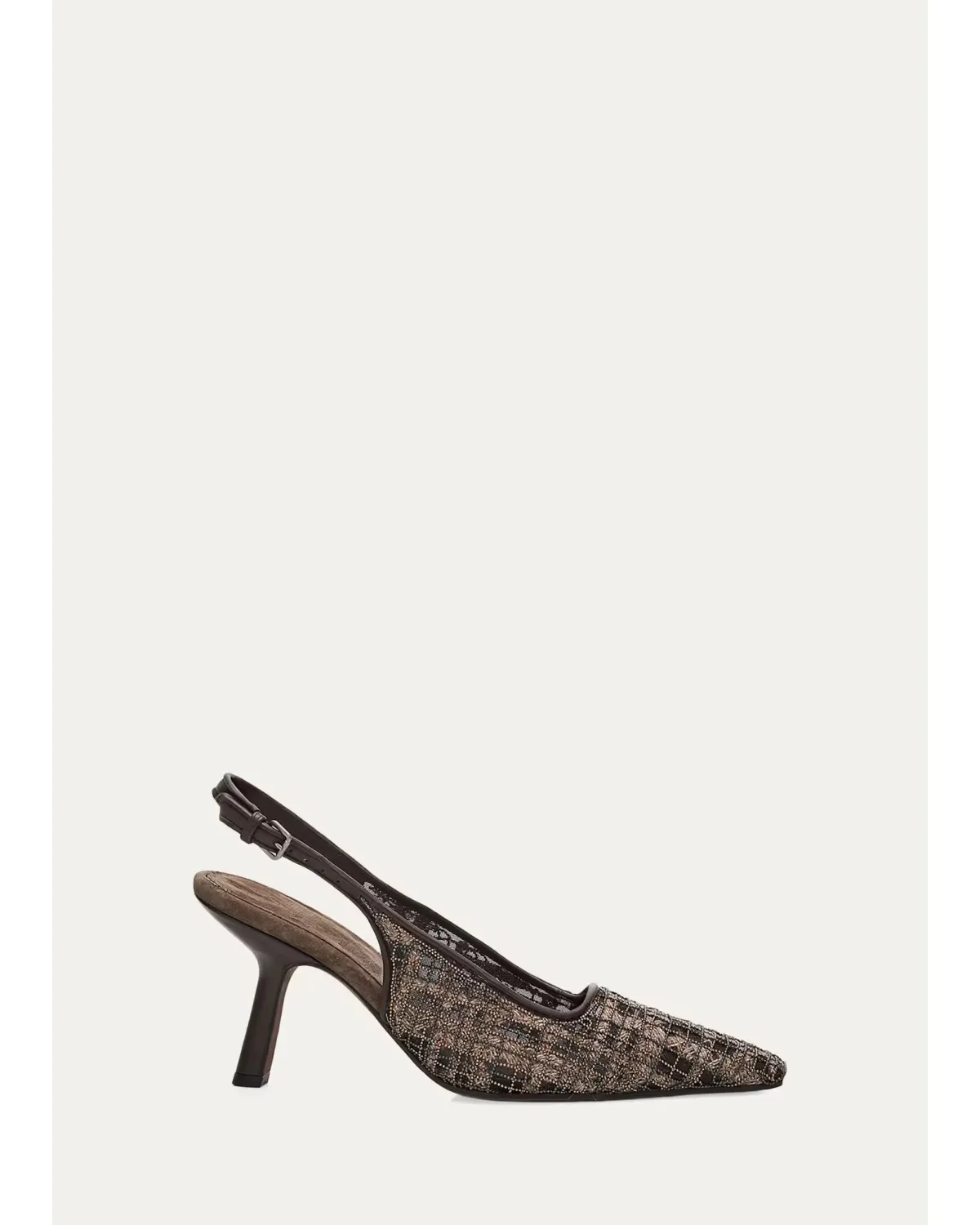 Monili-Embroidered Check Slingback Pumps by Brunello Cucinelli