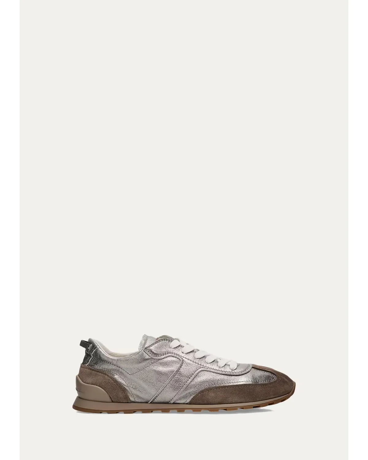 Monili Pull-Tab Crinkle-Effect Leather Low-Top Sneakers by Brunello Cucinelli