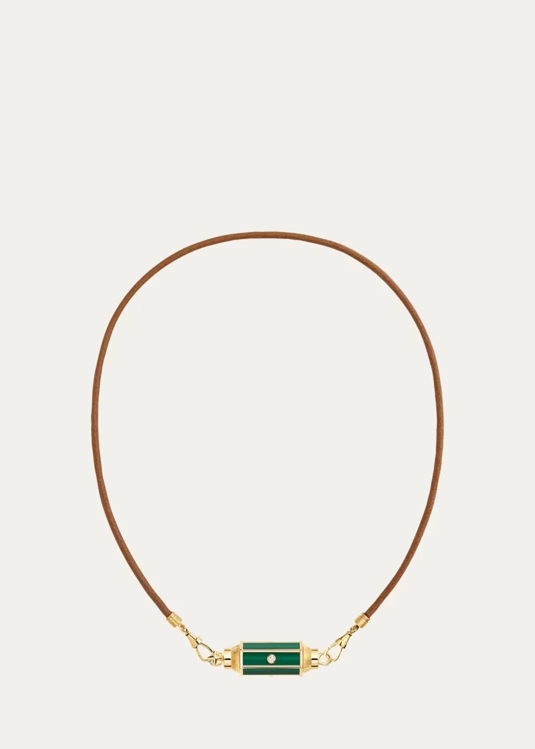 18K Yellow Gold, 0.11 Diamond, Malachite & Leather Cord Necklace by Marie Lichtenberg