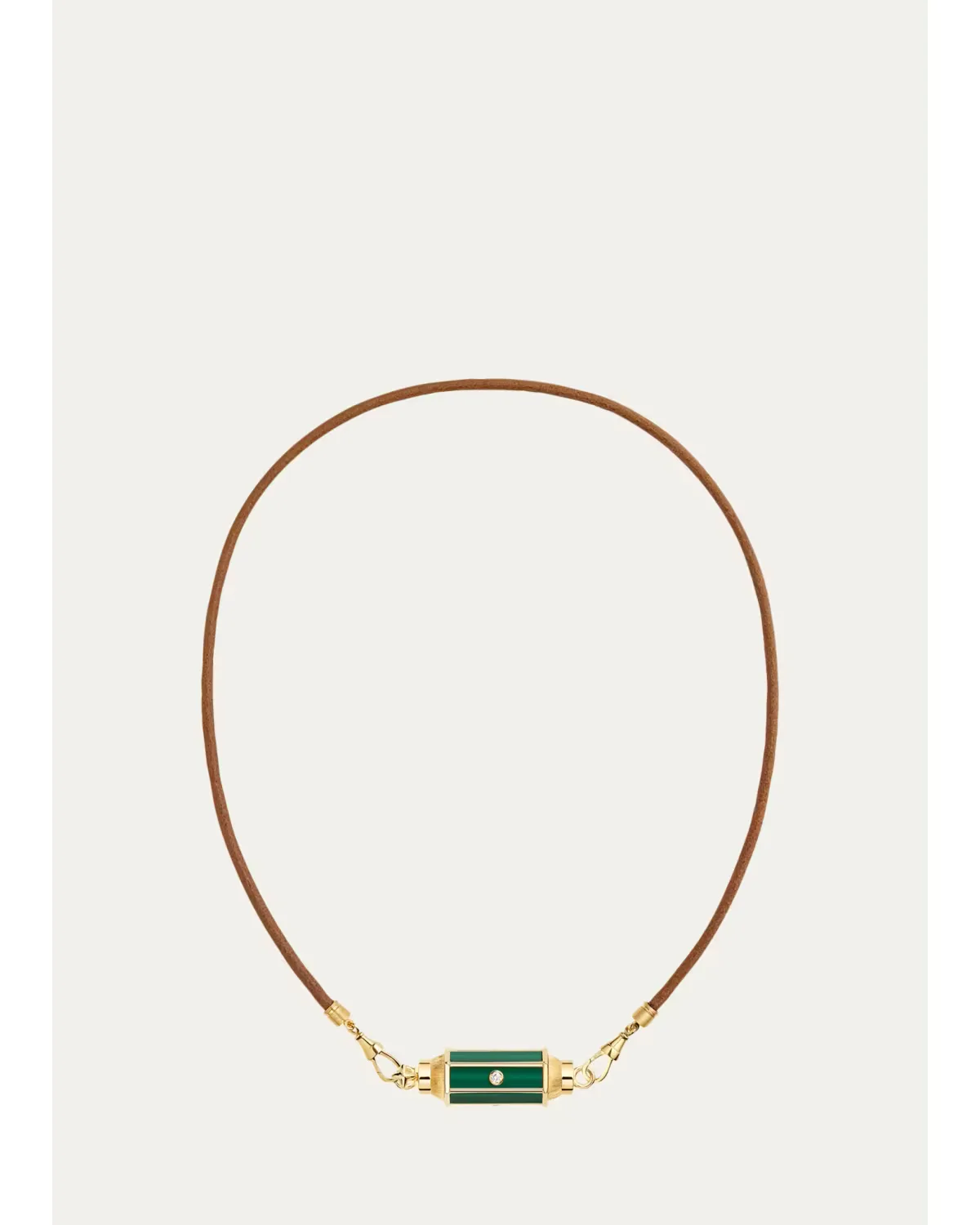 18K Yellow Gold, 0.11 Diamond, Malachite & Leather Cord Necklace by Marie Lichtenberg