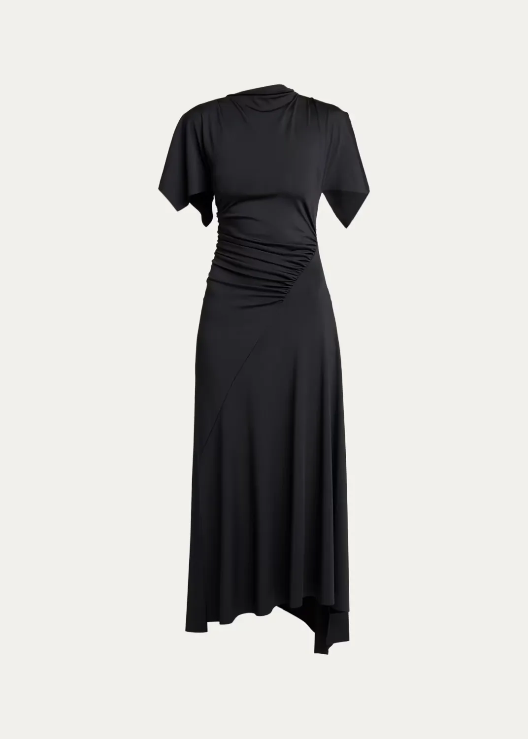 Blousey Asymmetric Short-Sleeve Midi Dress
